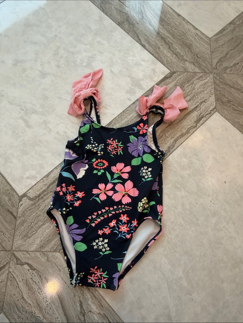 The Beaufort Bonnet Company Girls Floral One-Piece Swimsuit in Navy and Pink